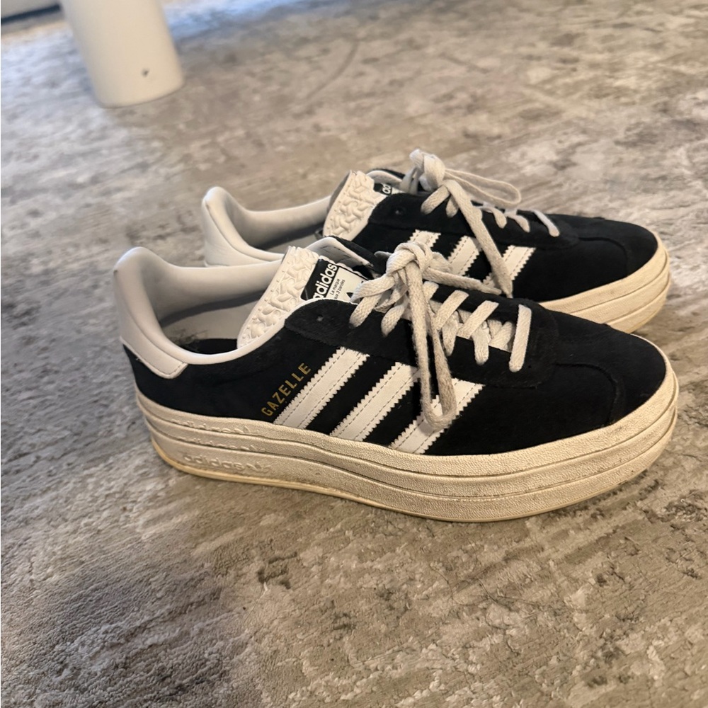 adidas Black and White Gazelle Platform Sneakers